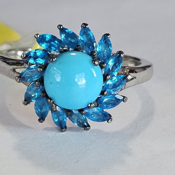 Genuine Sleeping Beauty Turquoise Malgache Neon Apatite Ring Platinum/925 sz 10 - Picture 6 of 9